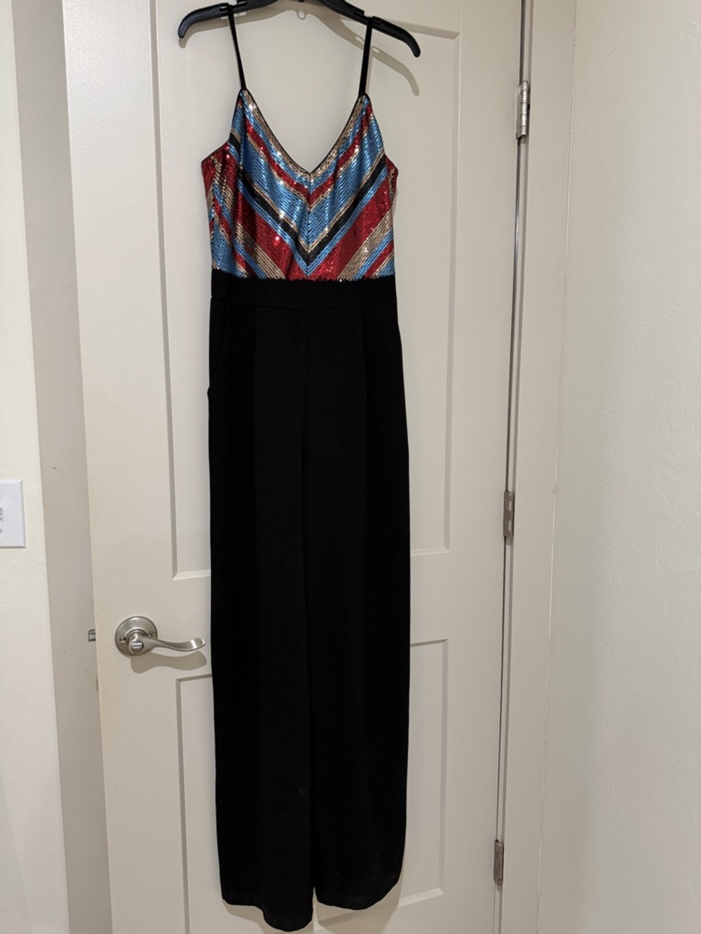 June & Hudson NWT Rainbow Sequin Chevron Wide Leg‎ Jumpsuit Size L
